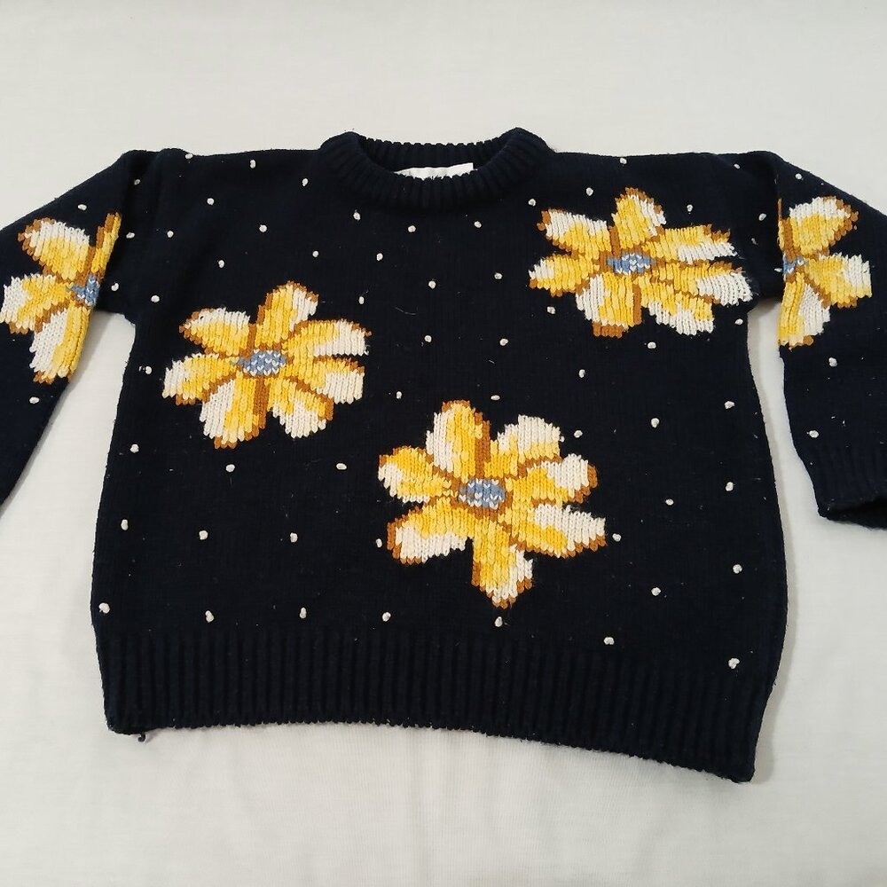 Vintage (90's) Girls Eagle's Eye Sweater - Sunflower Design - Size 6 - 6X